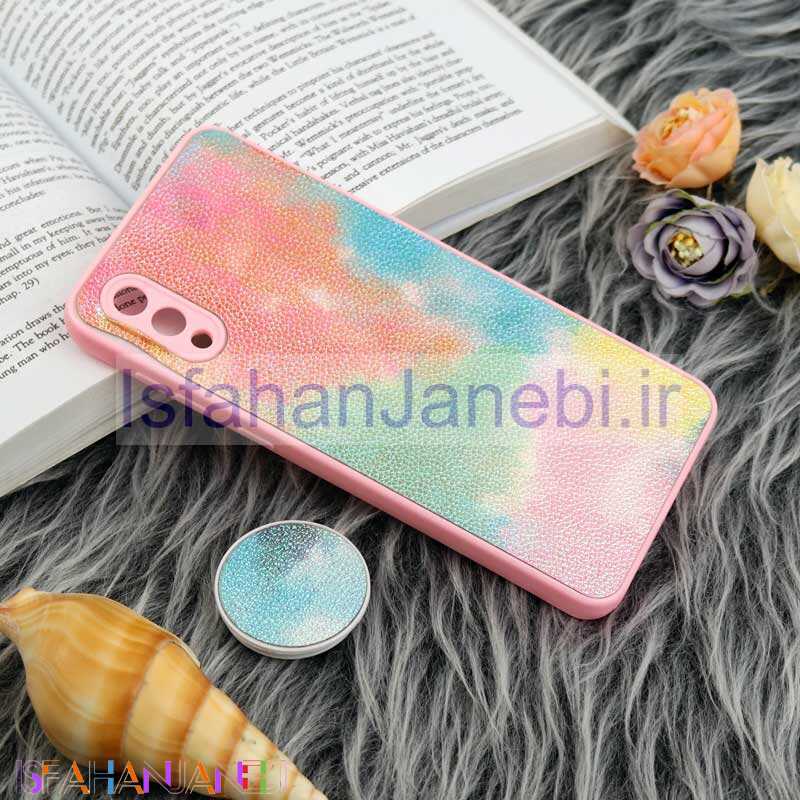 اصفهان جانبی-قاب چرمی هولوگرامی پاپ سوکت دار Samsung Galaxy A02 صورتی
