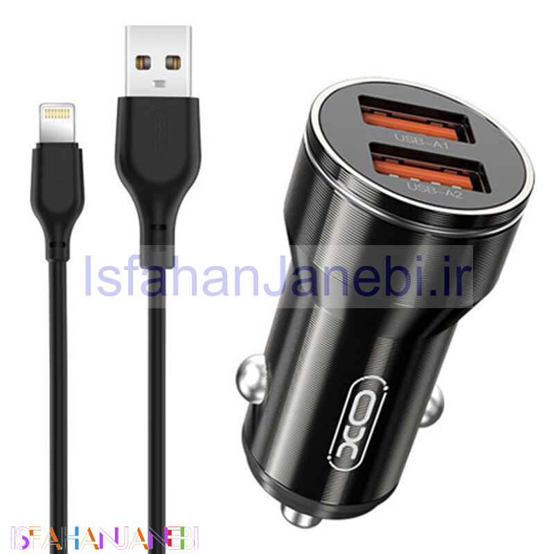 اصفهان جانبی-شارژر فندکی فست شارژ XO XO-CC48 2.4A 12W + کابل آیفونی