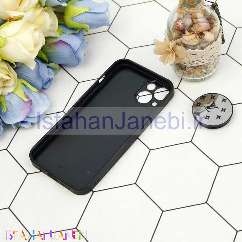 اصفهان جانبی-قاب محافظ لنزدار آینه ای + پاپ سوکت طرح LV مشکی iPhone 13