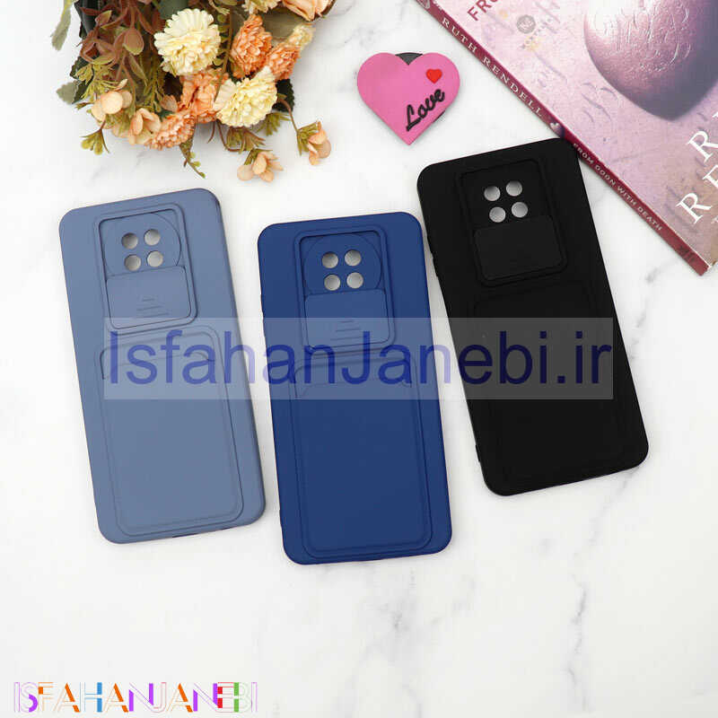 اصفهان جانبی-قاب سیلیکونی جاکارتی دار محافظ لنزکشویی Xiaomi Redmi Note 9T دارک