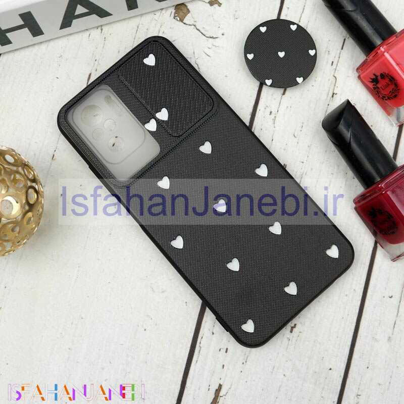 اصفهان جانبی-قاب طرحدار محافظ لنزدار کشویی + پاپ سوکت طرح قلب سفید شیائومی Redmi Note 10 سری B