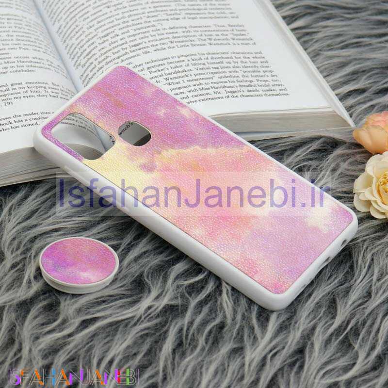اصفهان جانبی-قاب چرمی هولوگرامی پاپ سوکت دار Samsung Galaxy A21s سفید