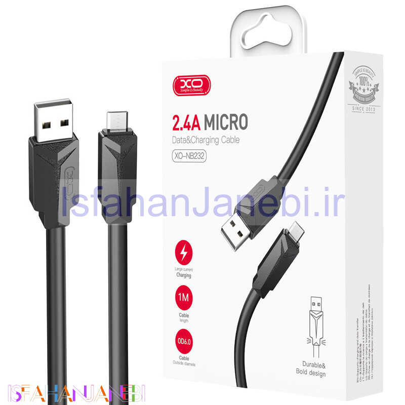 اصفهان جانبی-کابل میکرو یو اس بی فست شارژ XO XO-NB232 2.4A 1m