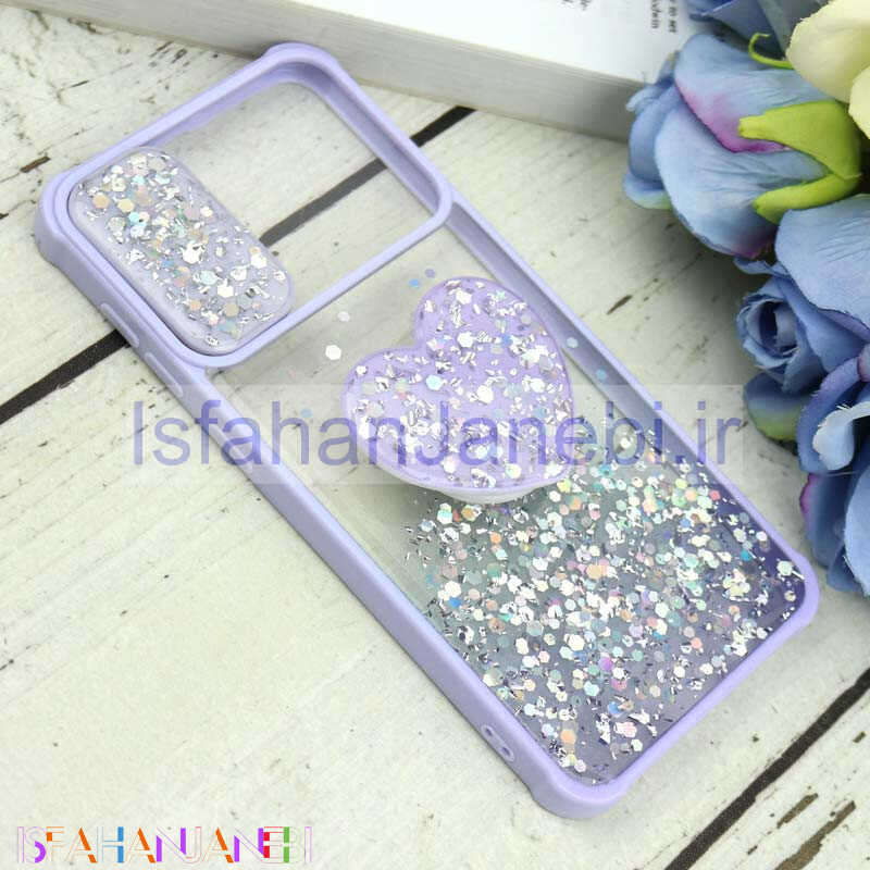 اصفهان جانبی-قاب محافظ لنزدار کشویی اکلیلی شفاف + پاپ سوکت قلبی Samsung Galaxy A30s / A50s