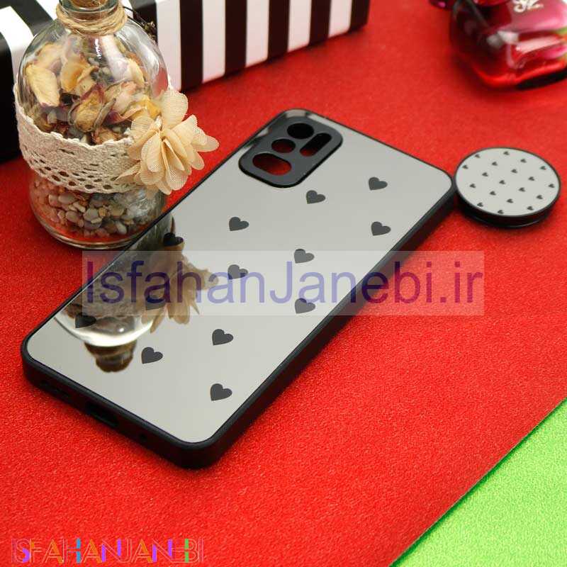 اصفهان جانبی-قاب محافظ لنزدار آینه ای + پاپ سوکت طرح قلب مشکی Xiaomi Redmi Note 10 5G