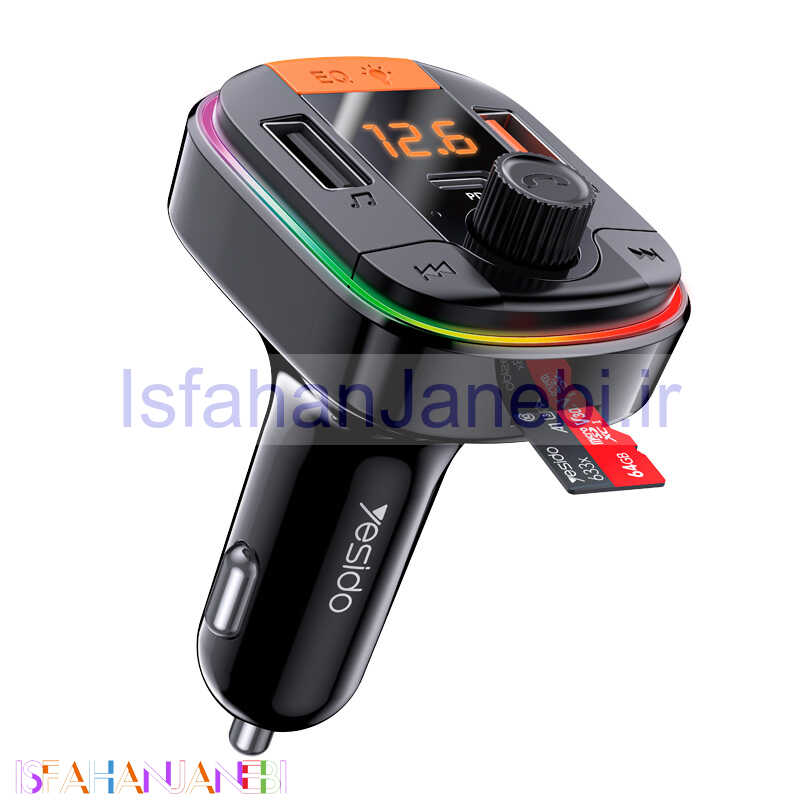 اصفهان جانبی-شارژر فندکی + FM Player بلوتوثی Yesido Y45 QC3.0 PD 43W