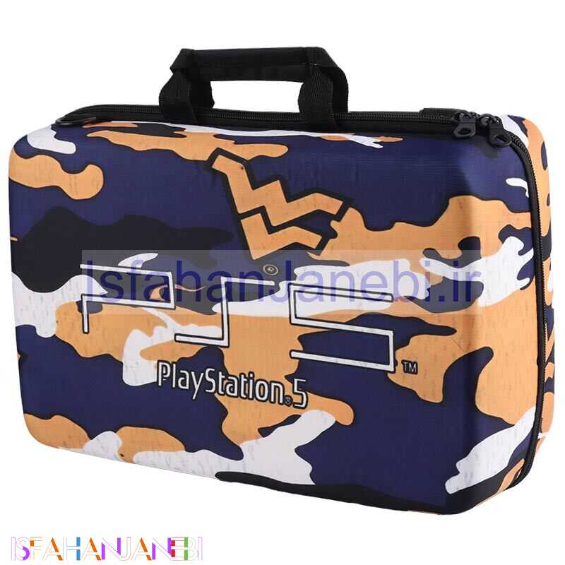 اصفهان جانبی-کیف کنسول بازی PS5 Slim طرح چریکی نارنجی آبی