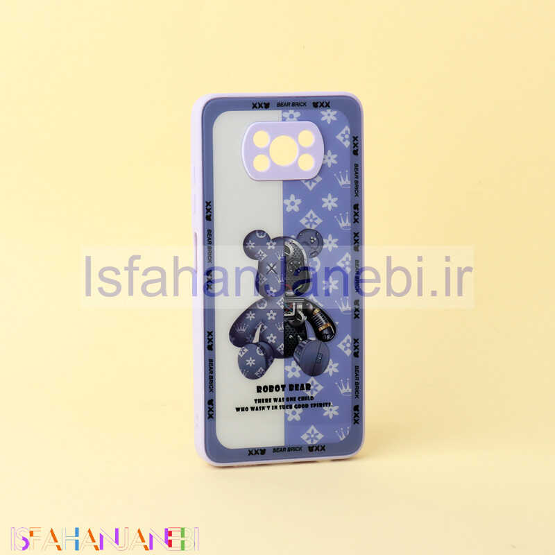 اصفهان جانبی-قاب پشت گلسی Robot Bear محافظ لنزدار Xiaomi Poco X3