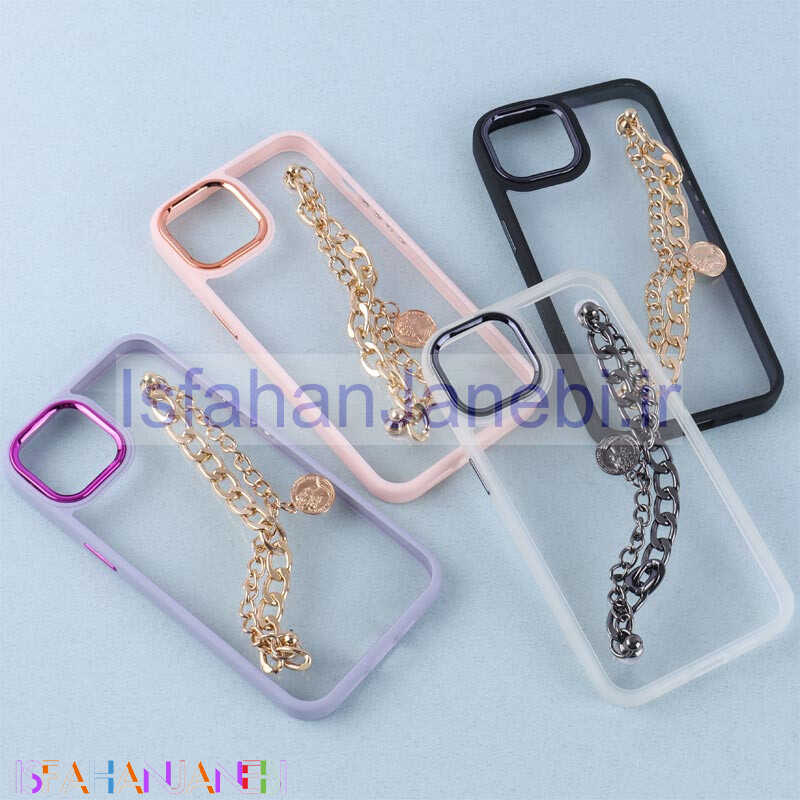 اصفهان جانبی-قاب متال ایرون دور رنگی پشت شفاف + آویز دستی کارتیر iPhone 13