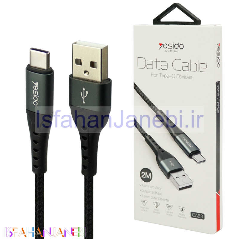 اصفهان جانبی-کابل تایپ سی فست شارژ Yesido CA63 3A 2m
