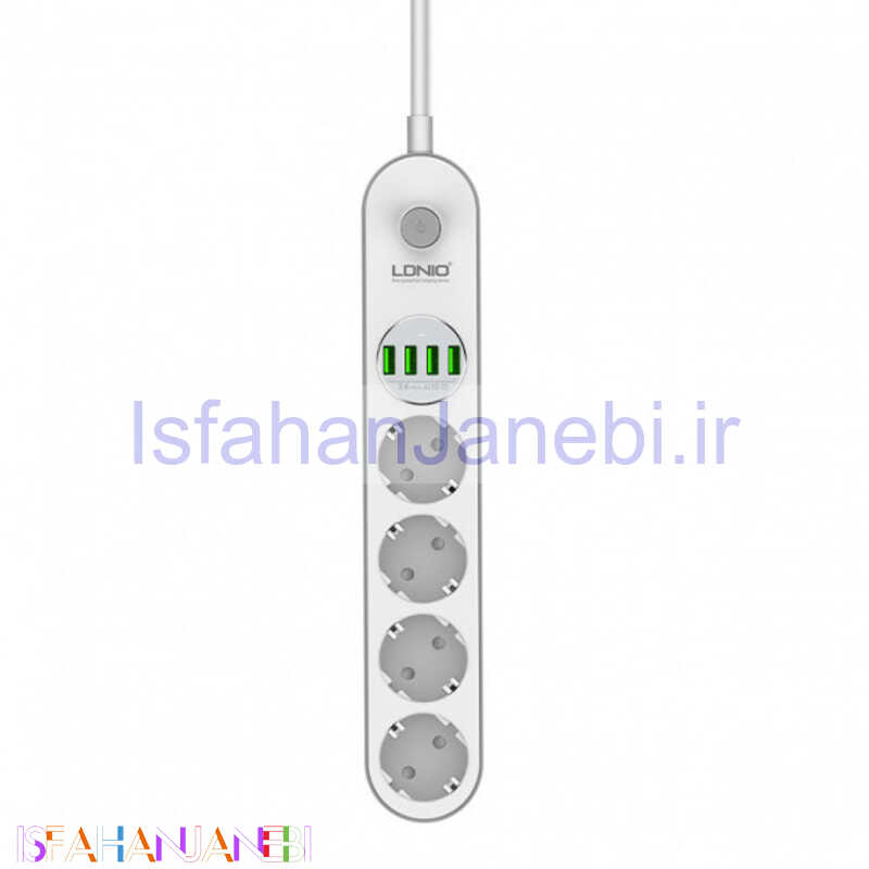 اصفهان جانبی-چندراهی 4 خانه برق الدینیو SE4432 3.4A با کابل 2 متری + شارژر USB