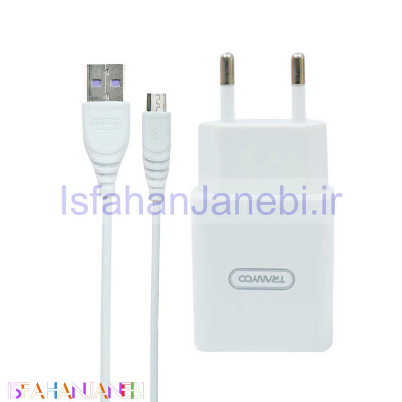 اصفهان جانبی-شارژر دیواری فست شارژ Tranyoo V80 2A + کابل میکرو یو اس بی