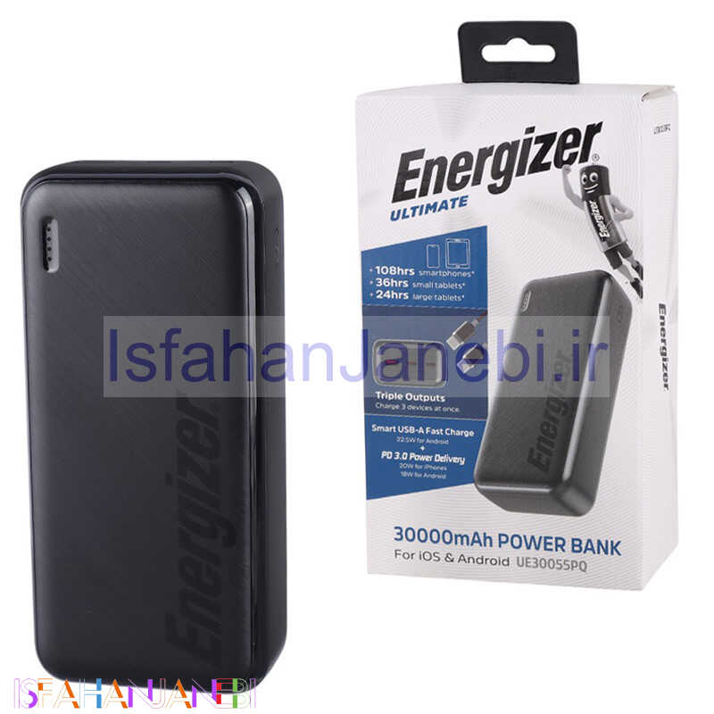 اصفهان جانبی-پاور بانک فست شارژ انرجایزر Ultimate UE30055PQ PD3.0 22.5W ظرفیت 30000 میلی آمپر ساعت