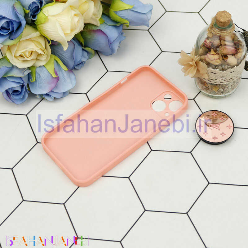 اصفهان جانبی-قاب محافظ لنزدار آینه ای + پاپ سوکت طرح LV صورتی iPhone 13