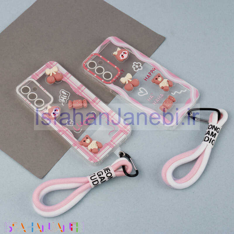 اصفهان جانبی-قاب ژله ای عروسک برجسته محافظ لنزدار + بند آویز لنیارد Samsung Galaxy A14 4G / A14 5G