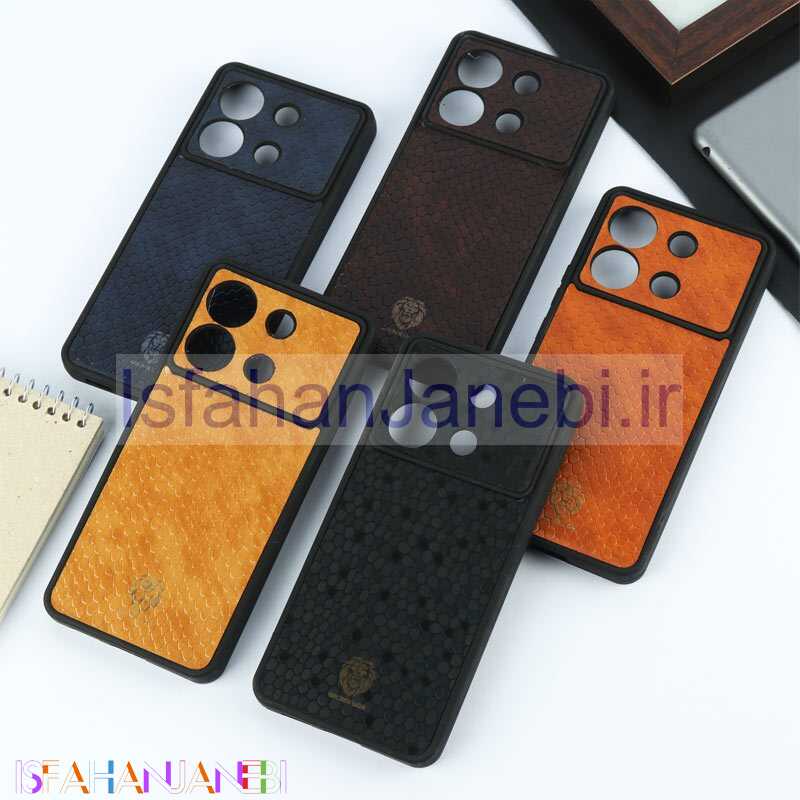 اصفهان جانبی-قاب چرمی پوست ماری Golden Lion شیائومی Poco X6 محافظ لنزدار