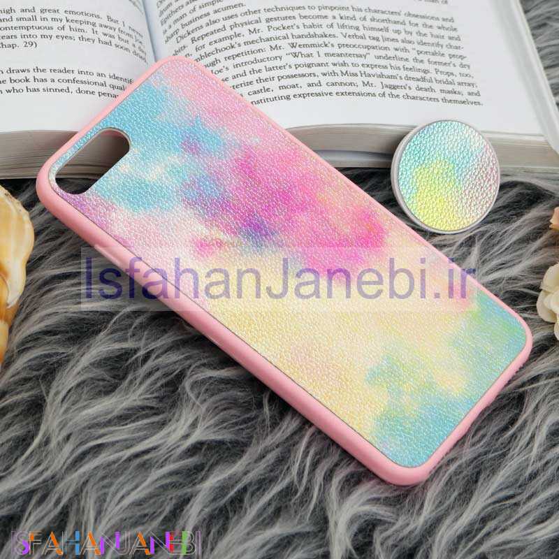 اصفهان جانبی-قاب چرمی هولوگرامی پاپ سوکت دار iPhone 7 Plus / 8 Plus صورتی