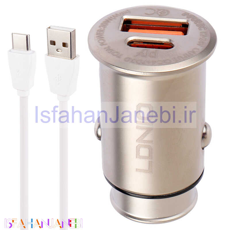 اصفهان جانبی-شارژر فندکی فست شارژ LDNIO C506Q QC4.0 PD 5A 30W + کابل تایپ سی