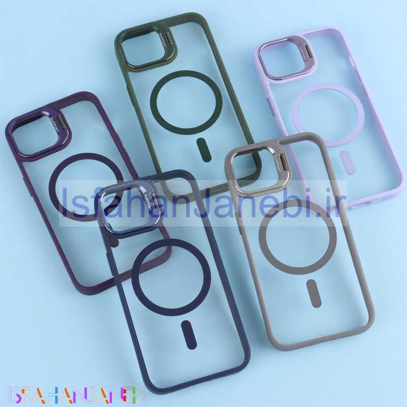 اصفهان جانبی-قاب PC مگ سیف استندشو با محافظ لنز رینگی آیفون 13 / 14