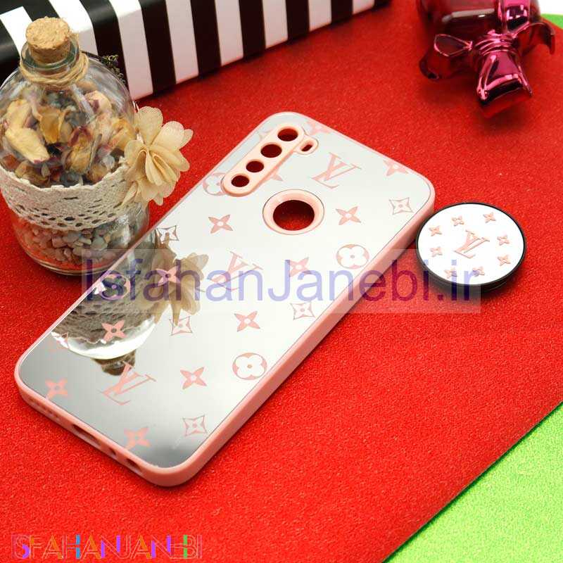 اصفهان جانبی-قاب محافظ لنزدار آینه ای + پاپ سوکت طرح LV صورتی Xiaomi Redmi Note 8