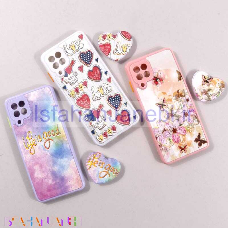 اصفهان جانبی-قاب فانتزی طرحدار محافظ لنزدار + پاپ سوکت قلبی Samsung Galaxy A22 4G