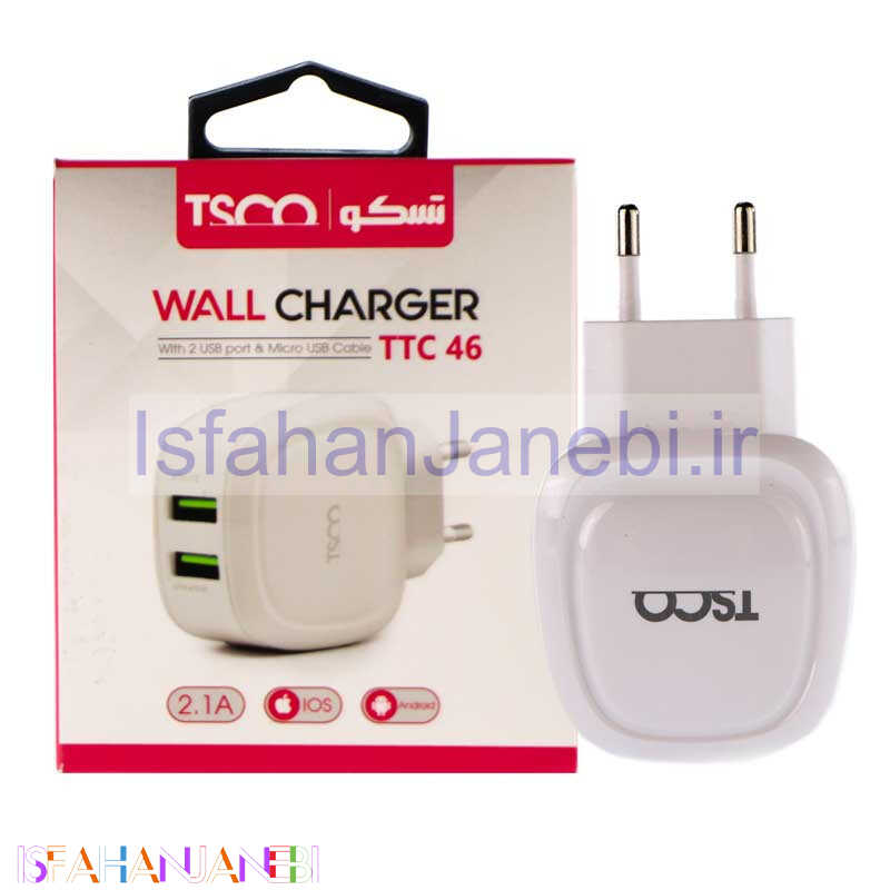 اصفهان جانبی-شارژر TSCO TTC 46 2.1A + کابل میکرو یو اس بی