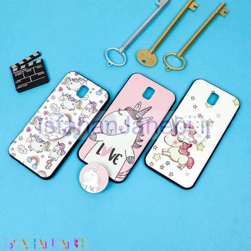 اصفهان جانبی-قاب فانتزی برجسته + پاپ سوکت طرح یونیکورن سامسونگ J7 Pro سری D