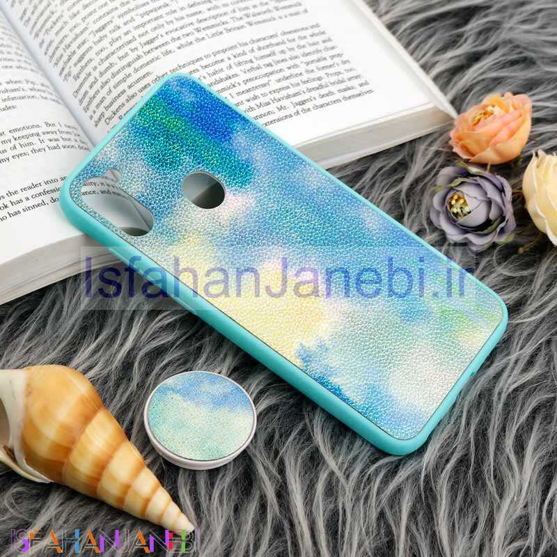 اصفهان جانبی-قاب چرمی هولوگرامی پاپ سوکت دار Samsung Galaxy A11 سبز آبی