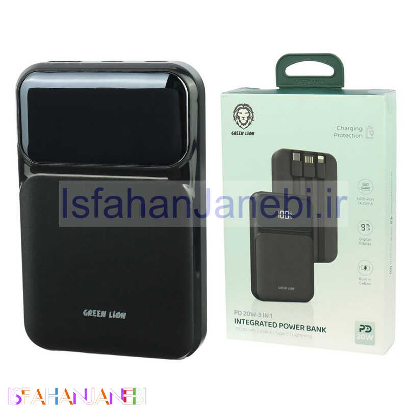 اصفهان جانبی-پاور بانک فست شارژ 10000 گرین لاین Green Lion GN3N1PB10PDBK PD 22.5W