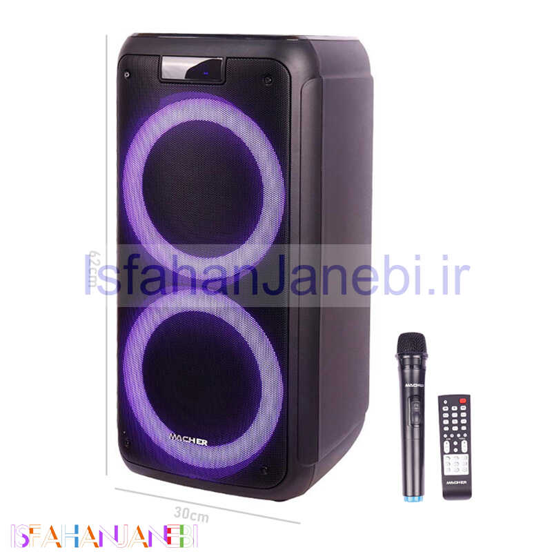 اصفهان جانبی-اسپیکر چمدانی بلوتوثی رم و فلش خور Macher MR-1500 + میکروفون و ریموت کنترل