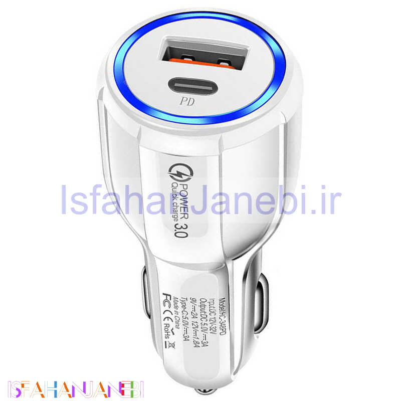 اصفهان جانبی-شارژر فندکی فست شارژ TE-348PD 3A QC3.0 PD 18W