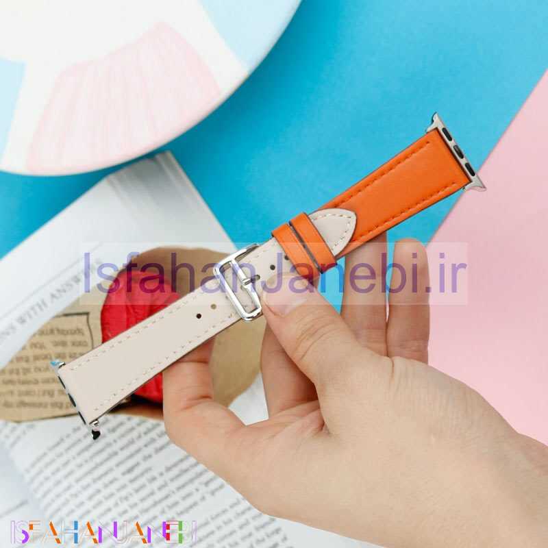 اصفهان جانبی-بند اپل واچ چرمی دو رنگ 38/40mm کرم نارنجی