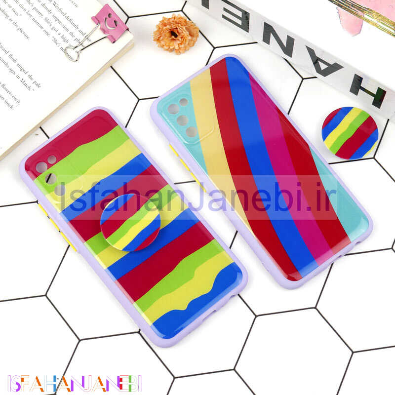 اصفهان جانبی-قاب محافظ لنزدار رنگین کمانی پاپ سوکت دار سامسونگ A02s