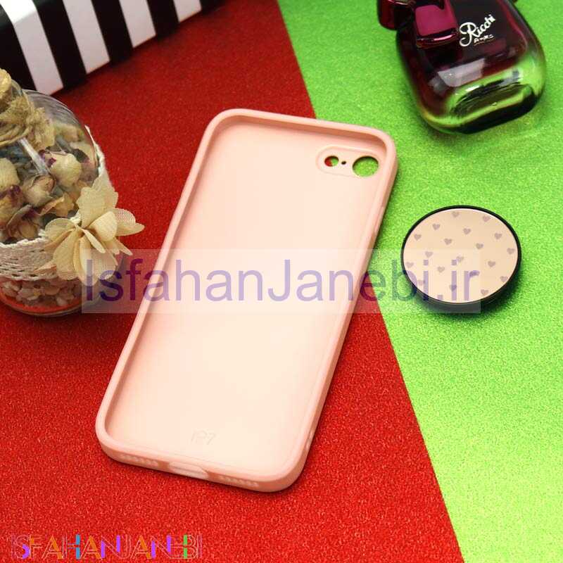اصفهان جانبی-قاب محافظ لنزدار آینه ای + پاپ سوکت طرح قلب صورتی iPhone 7/8