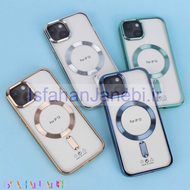 اصفهان جانبی-قاب ژله ای مگ سیف شفاف دور رنگ + محافظ لنز رینگی iPhone 13 / 14