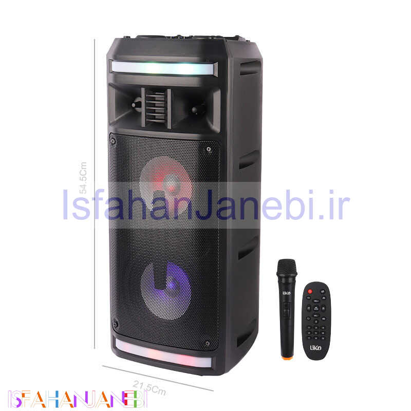 اصفهان جانبی-اسپیکر چمدانی بلوتوثی رم و فلش خور Liko MAX-150 + میکروفون و ریموت کنترل