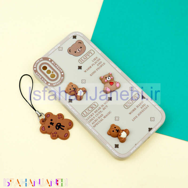 اصفهان جانبی-قاب عروسکی خرس برجسته محافظ لنزدار + آویز خرسی iPhone X