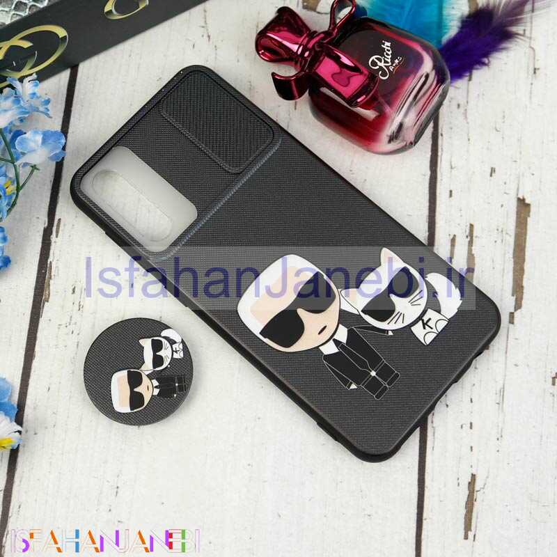 اصفهان جانبی-قاب طرحدار محافظ لنزدار کشویی + پاپ سوکت طرح Boss Cat سامسونگ A50 سری C