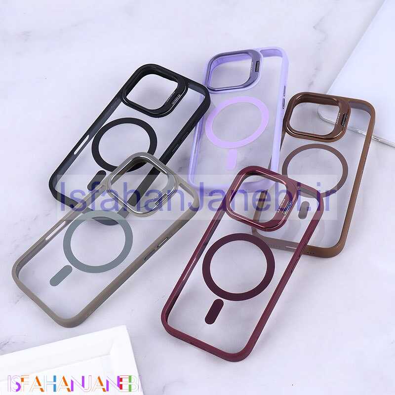 اصفهان جانبی-قاب PC مگ سیف استندشو با محافظ لنز رینگی Bracket آیفون iPhone 16 Pro