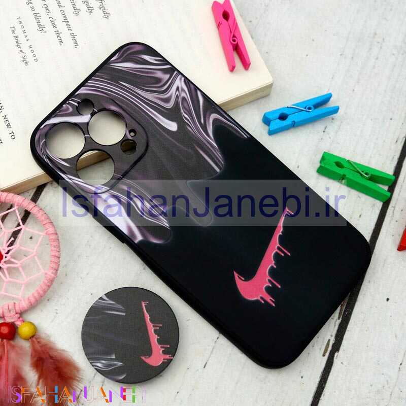 اصفهان جانبی-قاب سیلیکونی مشکی طرح Nike + پاپ سوکت iPhone 13 Pro