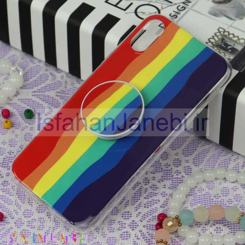 اصفهان جانبی-قاب سوپر IMD دور شفاف پاپ سوکت دار iPhone X/XS رنگین کمانی