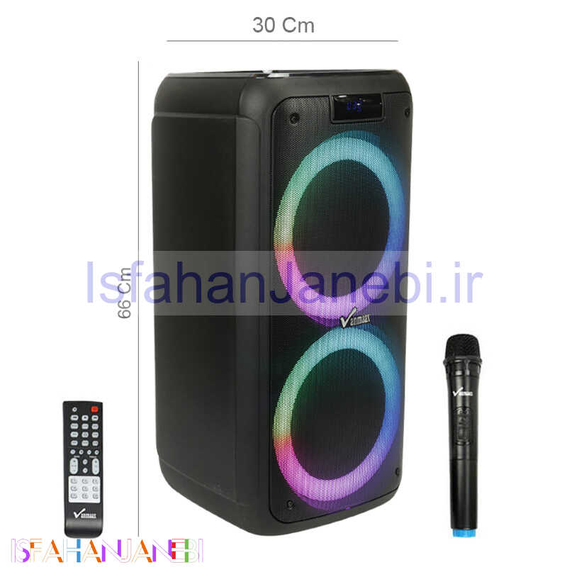 اصفهان جانبی-اسپیکر چمدانی بلوتوثی رم و فلش خور Vanmaax MAX-750 + میکروفون و ریموت کنترل