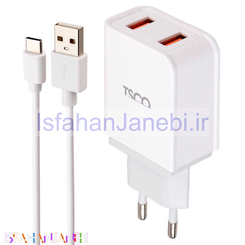 اصفهان جانبی-شارژر دیواری فست شارژ TSCO TTC54 2Port QC3 PD 3A 18W + کابل تایپ سی