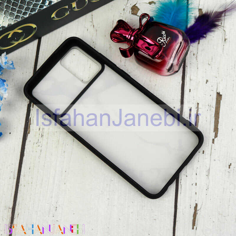 اصفهان جانبی-قاب طرحدار محافظ لنزدار کشویی + پاپ سوکت طرح سنگی سفید سامسونگ A02s سری C