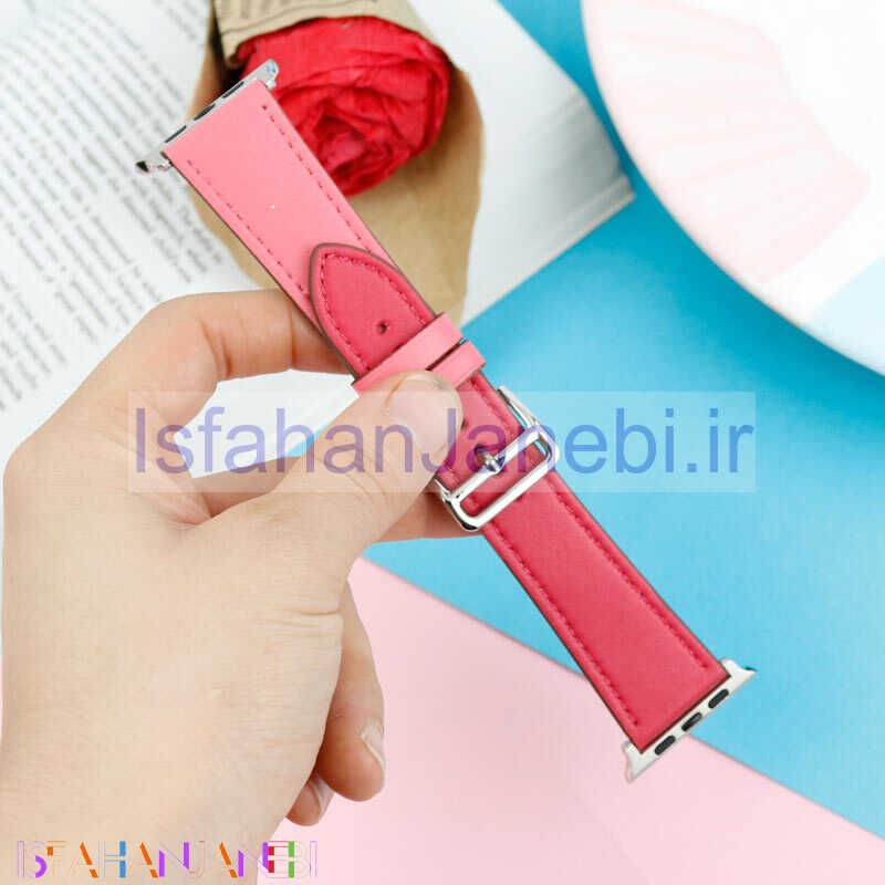 اصفهان جانبی-بند اپل واچ چرمی دو رنگ 42/44mm صورتی سرخابی