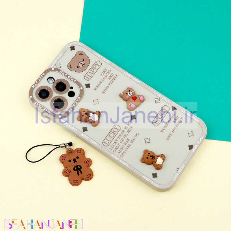 اصفهان جانبی-قاب عروسکی خرس برجسته محافظ لنزدار + آویز خرسی iPhone 12 Pro Max