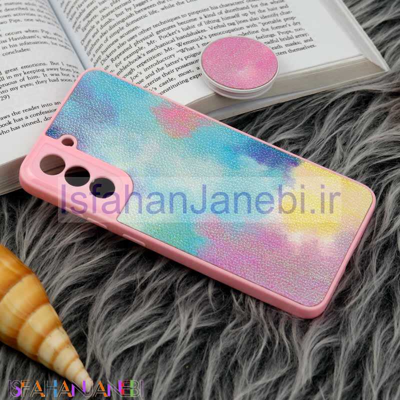 اصفهان جانبی-قاب چرمی هولوگرامی پاپ سوکت دار Samsung Galaxy S21 FE 5G صورتی