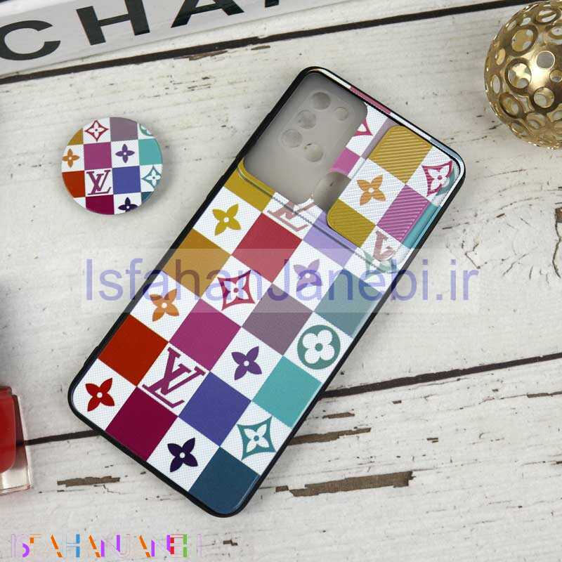 اصفهان جانبی-قاب طرحدار محافظ لنزدار کشویی + پاپ سوکت طرح LV رنگی سامسونگ A21s سری B