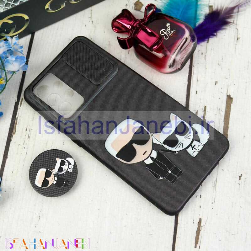 اصفهان جانبی-قاب طرحدار محافظ لنزدار کشویی + پاپ سوکت طرح Boss Cat سامسونگ A72 سری C