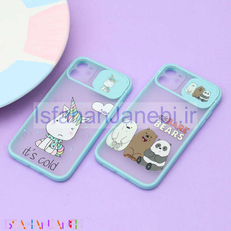 اصفهان جانبی-قاب محافظ لنز دار کشویی طرحدار سبزآبی iPhone 11